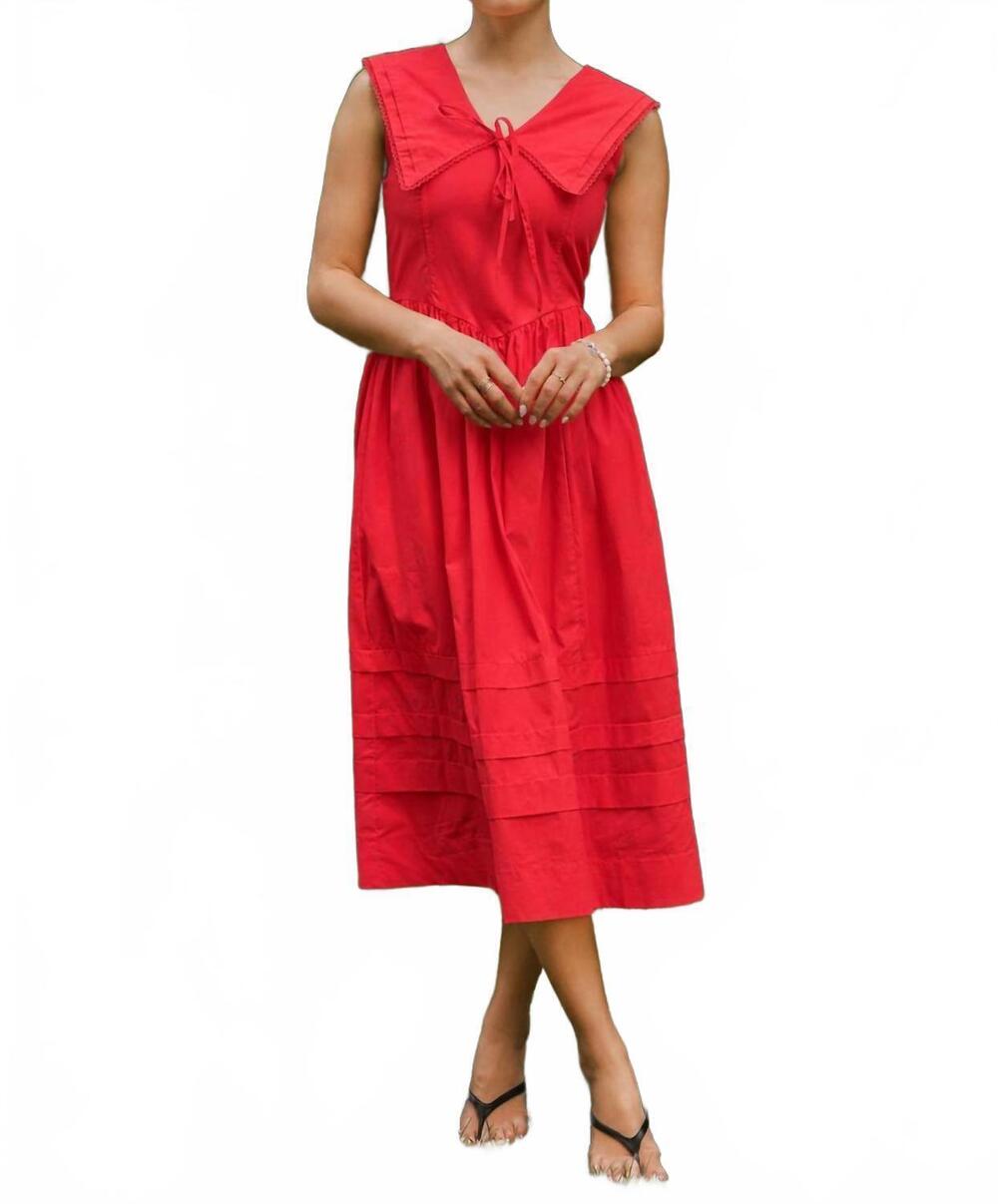 NEW HEYSON lace trimmed midi dress in red